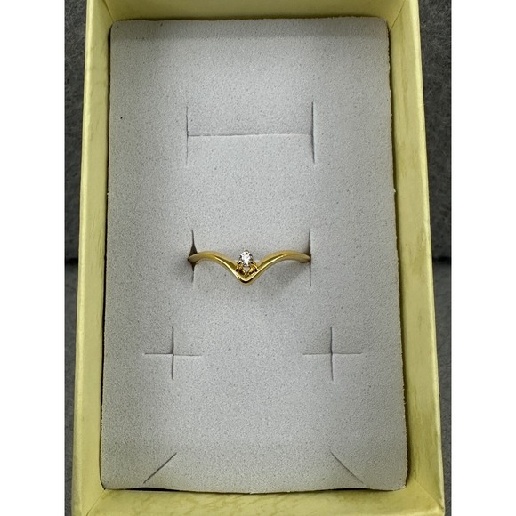 Gold Tone V Wishbone Ring with Cubic Zirconia Accent Fashion Jewelry Size 6 - Picture 9 of 11